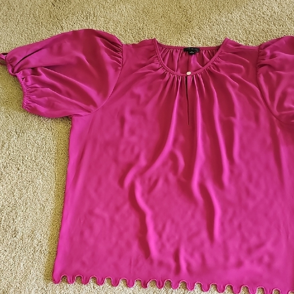 Ann Taylor Pink Puff Sleeve Ruffled Blouse - Picture 2 of 6